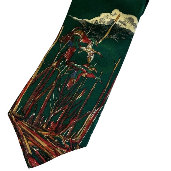 Vintage duck mallard hunting Water Fowl Green Tie with Bird Design - Picture 1 of 5
